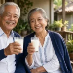 Ilustrasi pasangan lansia minum susu