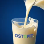 Ilustrasi susu herbal dengan logo Ostofit