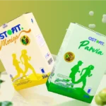 Kemasan produk Ostofit Morigo dengan herbal utama daun kelor dan Ostofit Parvia dengan kandungan pare.